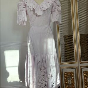 La Vie Rebecca Taylor Eyelet Ruffle Midi Dress – Lavender XL (Fits Like M)